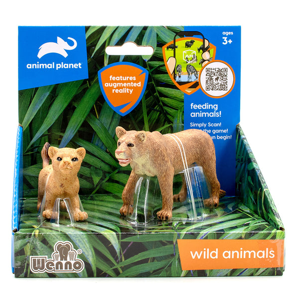 Wenno Animal Planet 2 Pcs Lioness Figures In Open Touch Box