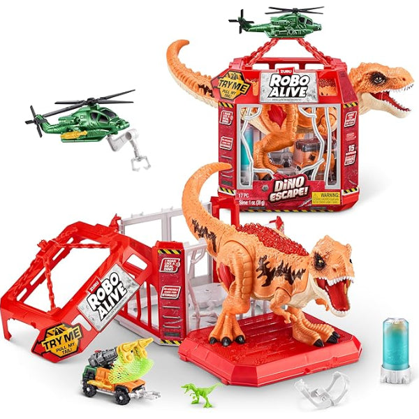 مجموعة اللعب Zuru Robo Alive Dino Escape Series 1 – مجموعة التقاط الديناصورات بالصوت والضوء مع المركبات والإكسسوارات