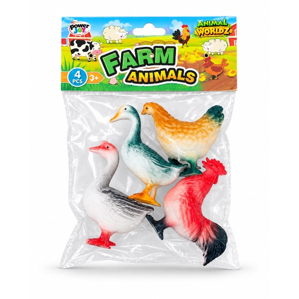Power Joy Animal Worldz Farm Animals Play Set, 4 Pieces