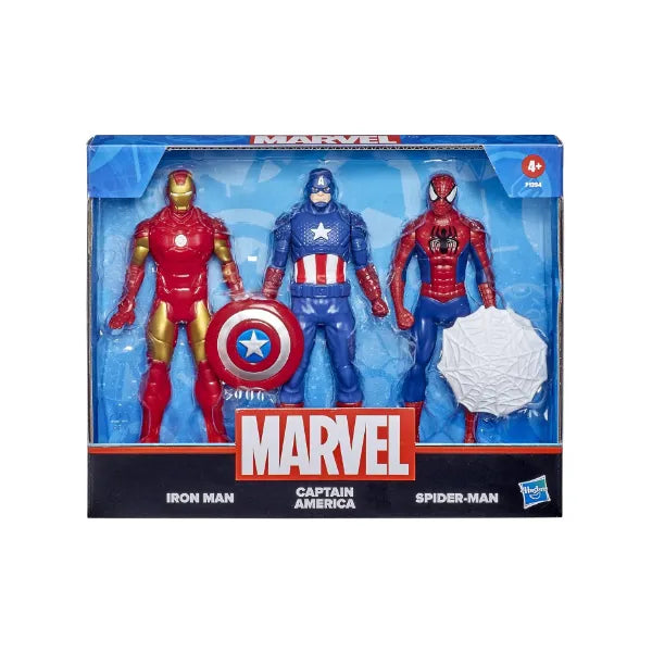 Marvel Action Figure Toy 3-Pack, 6-inch Figures, Iron Man, Spider-Man, Captain America Collectible Toys