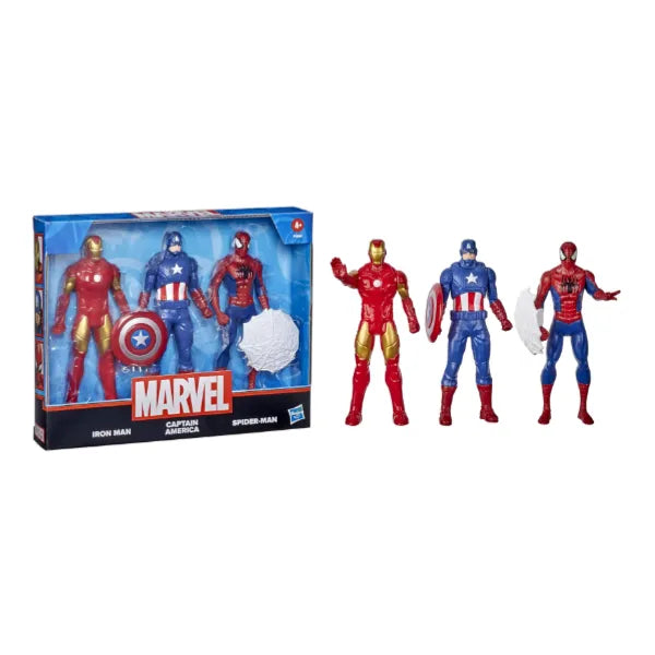 Marvel Action Figure Toy 3-Pack, 6-inch Figures, Iron Man, Spider-Man, Captain America Collectible Toys alternate