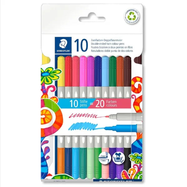 STAEDTLER Double-Ended Fibre Tip Pens - Pack of 10