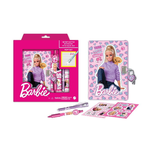 Barbie Secret Glitter Notebook With Magic Pen & Stickers, Creative Stationery Set, Age 3+