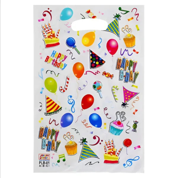 Happy Birthday Balloon Printed Party Decoration Plastic Loot Gift Bag-Pack Of 10 Pieces
