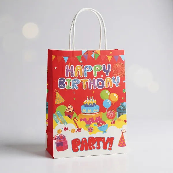 Happy Birthday Gift Kraft Paper Bag – Medium, 27 x 21 x 11 cm - Red