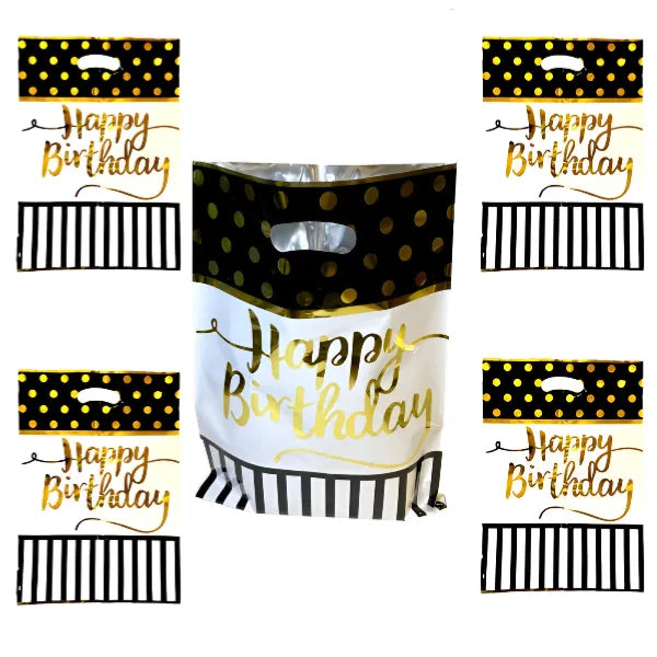 Happy Birthday Party Decoratio Black & Golden Polka Dot  Plastic Loot Gift Bag-Pack Of 10 Pieces (GCDB275)