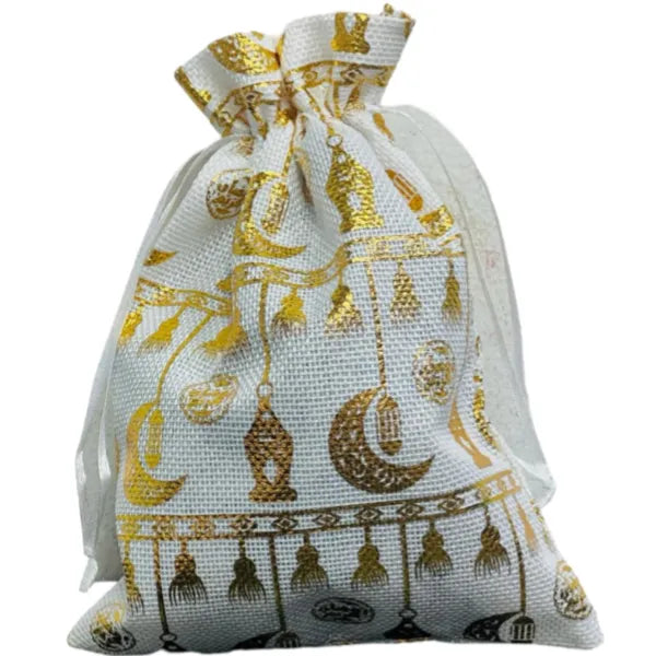 Kids Surprise Gift Bag White Sack Golden Lantern Design - Small -