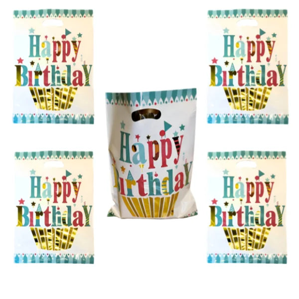 Happy Birthday Party Plastic Loot Gift Bag -Pack Of 10 Pieces