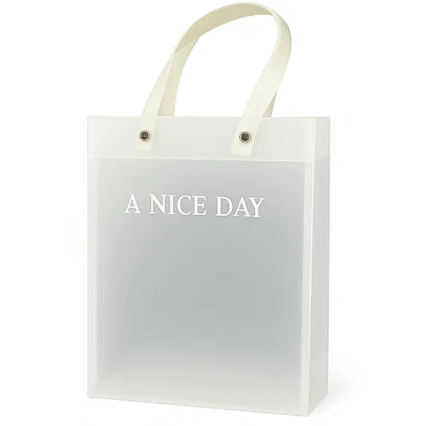 PVC Transparent Gift Bag – White, Medium Size (19cm x 9cm x 24cm)