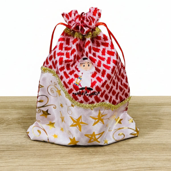 Premium Ramadan Celebration Garangao Drawstring Bag – Traditional Boy Design in Red & Gold