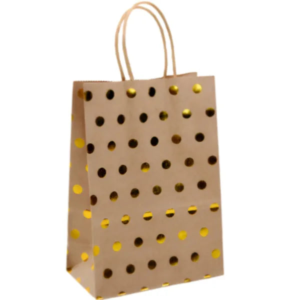 Brown With Gold Dot Design Gift Kraft Paper Bag Small