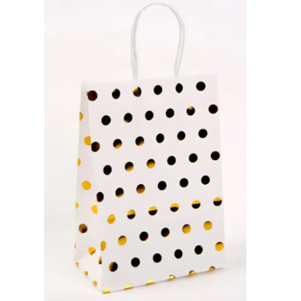 White With Gold Dot Design Gift Kraft Paper Bag Small