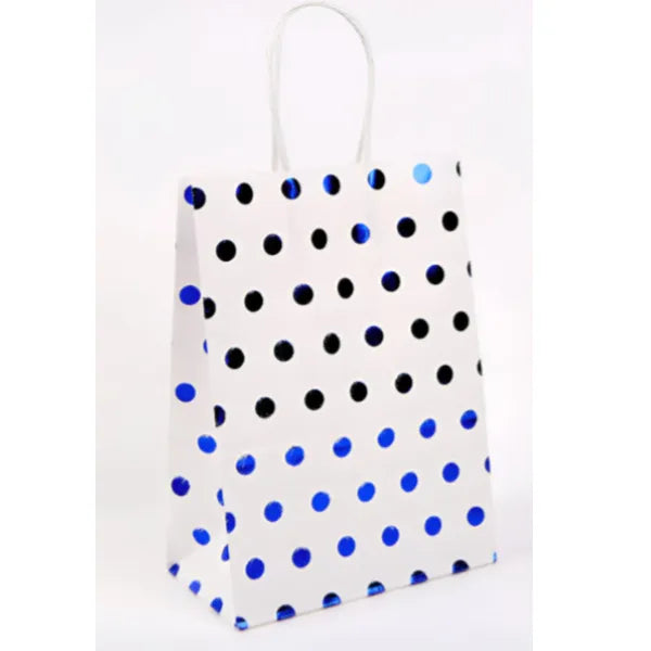 White With Blue Dot Design Gift Kraft Paper Bag Medium Size