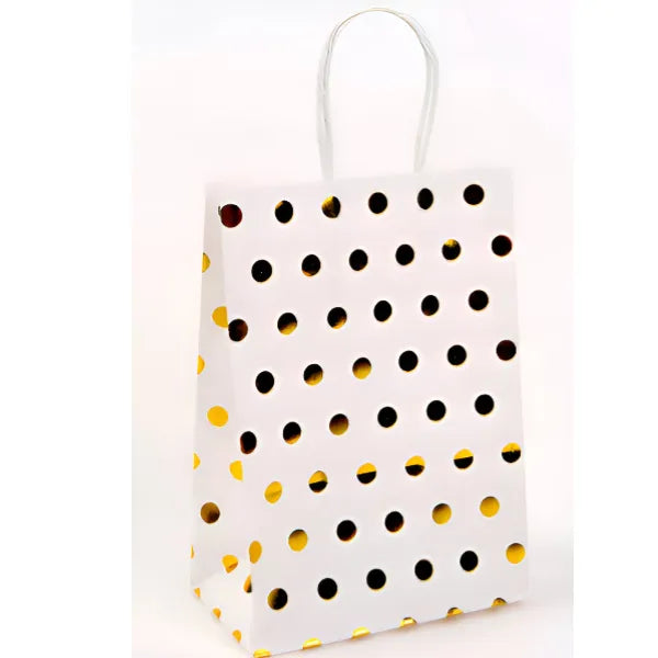 White With Gold Dot Design Gift Kraft Paper Bag -Medium Size