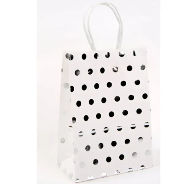 White With silver Dot Design Gift Kraft Paper Bag -Medium Size