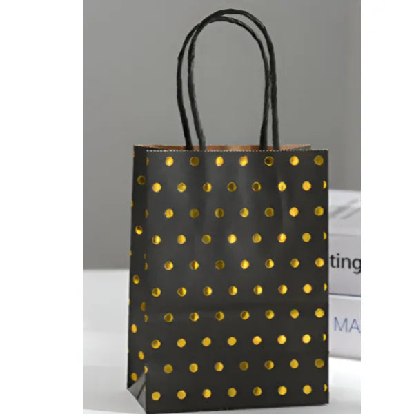 Black With Gold Dot Design Gift Kraft Paper Bag Medium Size