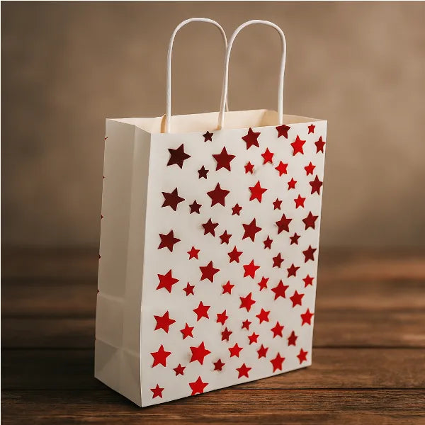 White With Red Star Design Design Gift Kraft Paper Bag Small