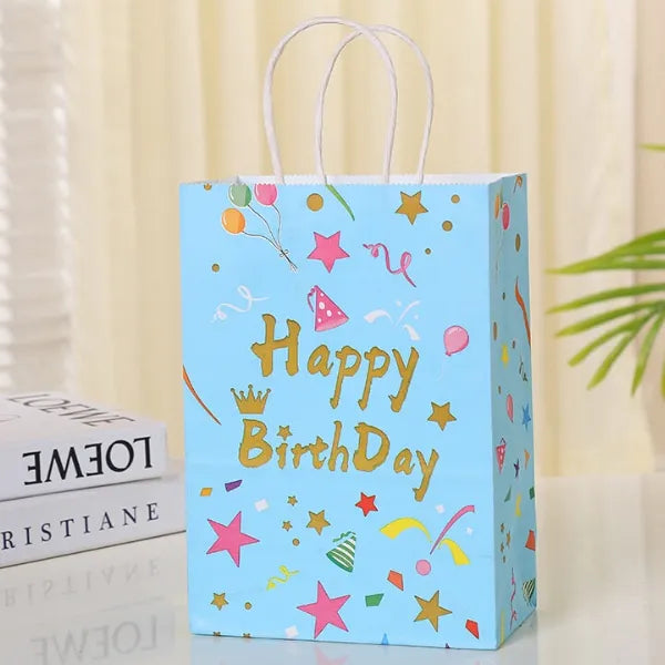 Happy Birthday Gift Kraft Paper Bag - Small -Blue