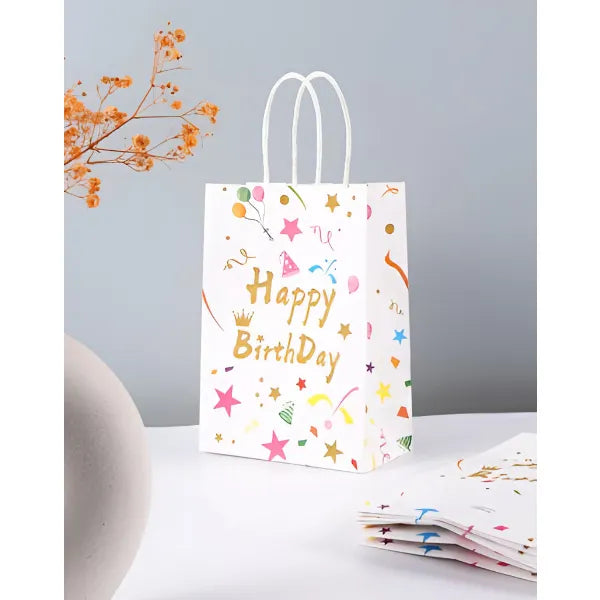 Happy Birthday Gift Kraft Paper Bag - Small -White