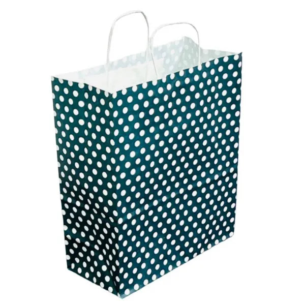 Gift Kraft Paper Bag Dark Green Dot Design Cover - Medium