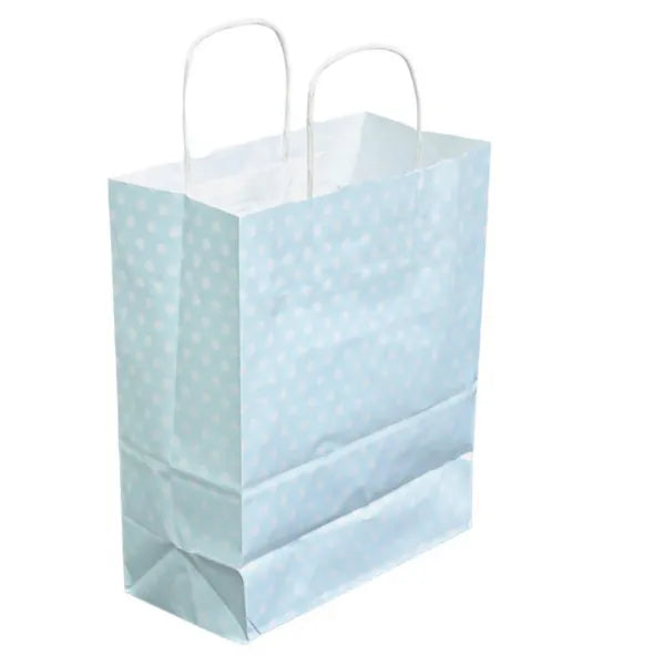 Gift Kraft Paper Bag Sky Blue Dot Design Cover - Medium