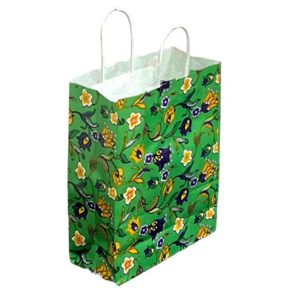Gift Kraft Paper Bag-Green Leaf Design-Small