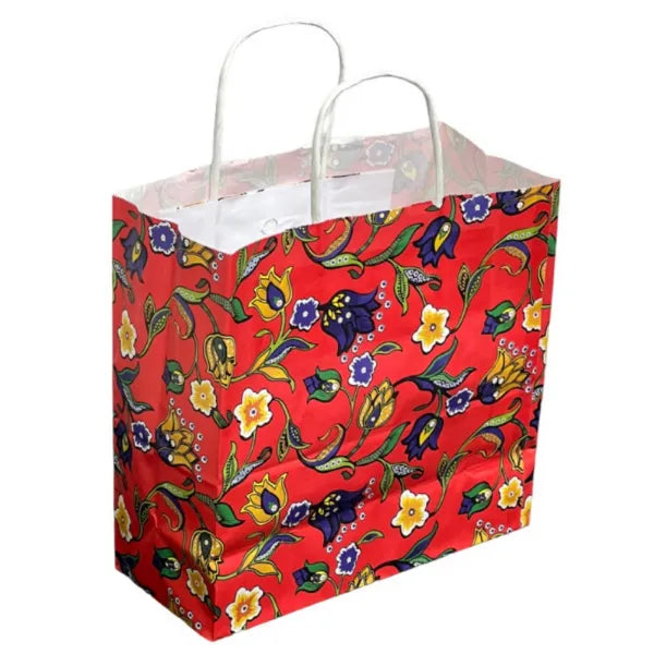 Gift Kraft Paper Bag-Red Leaf Design-Small