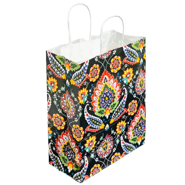 Gift Kraft Paper Bag Black Leaf Theme -Medium