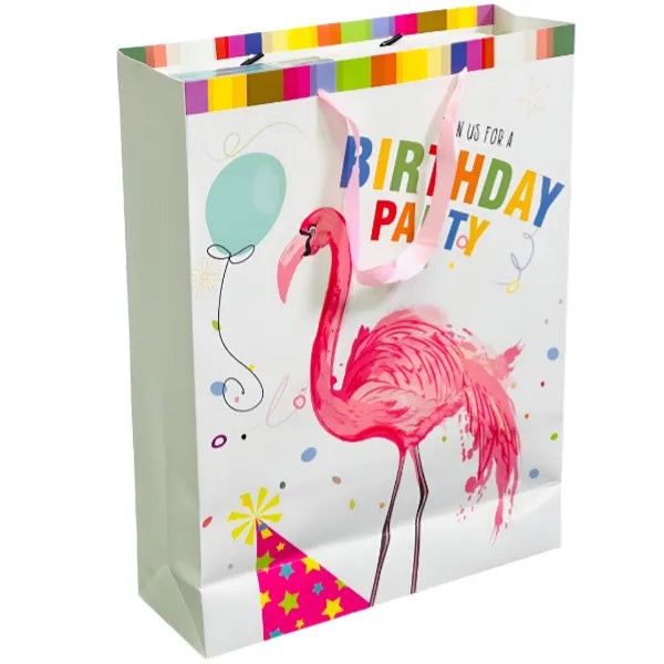 Happy Birthday Printed Flamingo Design Gift Bag-42X32X11 CM