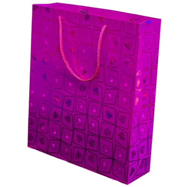 Gift Bag Metallic Purple Love And Leaf Design - Large Size