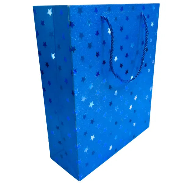 Gift Bag Metallic Blue Star Design -Medium  Size