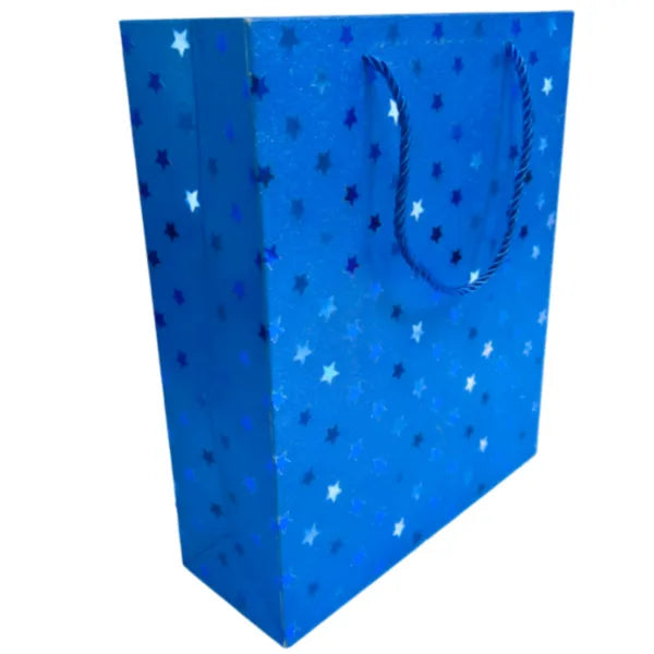 Gift Bag Metallic Blue Star Design - Large Size