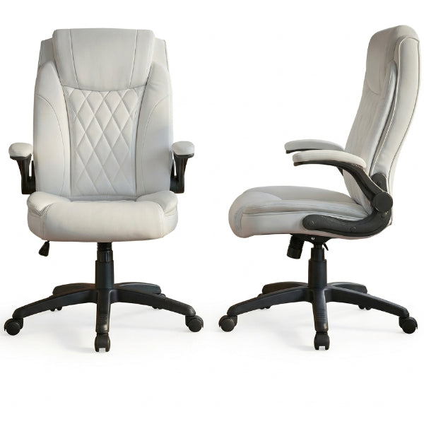 Drogo Aurum Ergonomic Office Chair – Pu Leather Executive Reclining Chair With Footrest & Lumbar Support (White)