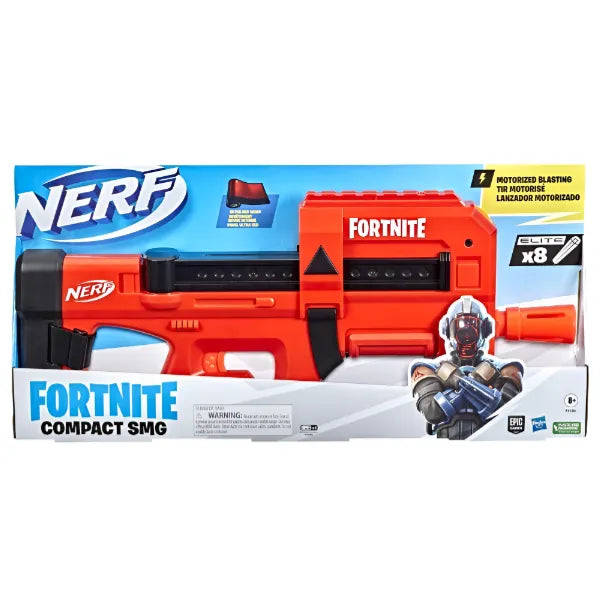 مسدس نيرف فورتنايت كومباكت اس ام جي المطور للسهام الآلية، غلاف أحمر فاقع، 8 سهام فوم نيرف إيليت