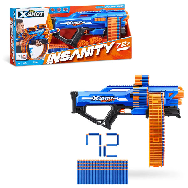 X-Shot Insanity Mad Mega Barrel Blaster Gun Toy - 72-Dart