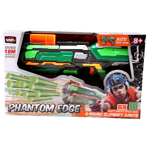 Hip Shot Phantom Edge Toy Blaster Gun With 6 Foam Darts