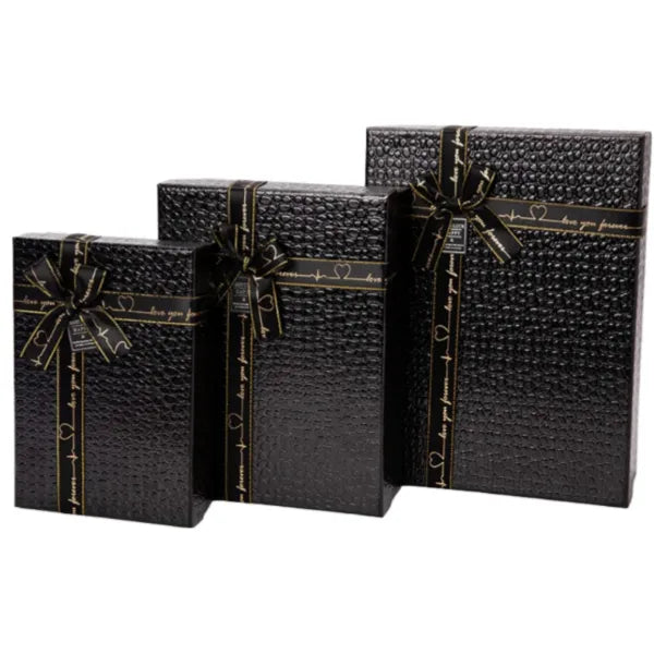 Elegant Black Love Forever Message Gift Box 3 pcs Set With Ribbon Bow For Surprise Gifts