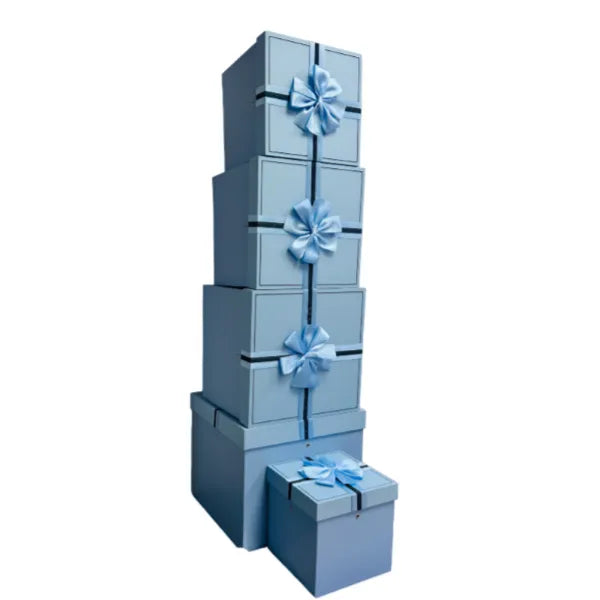 Premium 5 pcs Large Size Cube Gift Box With Ribbon Bow For Surprise Gifts-Blue