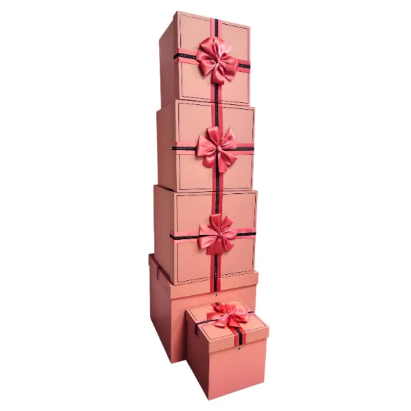 Premium 5 pcs Large Size Cube Gift Box With Ribbon Bow For Surprise Gifts - Pink