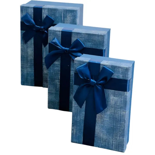 Gift Box 3 pcs Set With Ribbon Bow Gifts Blue