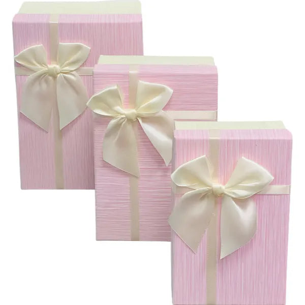 Gift Box 3 pcs Set With Ribbon Bow Gifts Pink&White