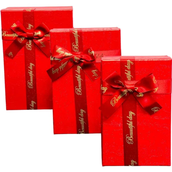 Gift Box 3 pcs Set With Ribbon Bow Gifts Red -