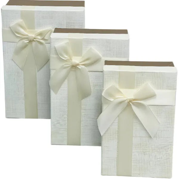 Gift Box 3 pcs Set With Ribbon Bow  Gifts White&Brown