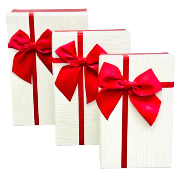 Gift Box 3 pcs Set With Ribbon Bow For  White&Red