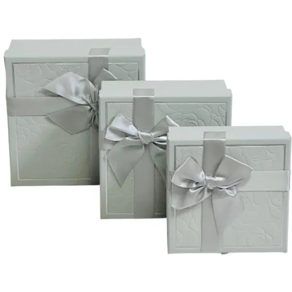 Gift Box 3 pcs Set With Ribbon Bow - Silver