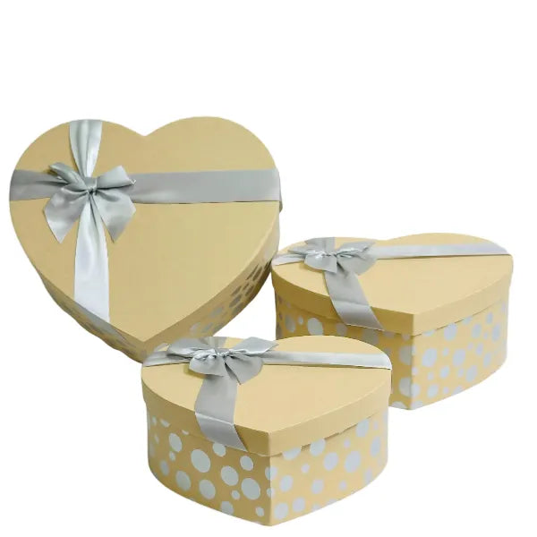 Gift Box Love design With Ribbon Silver color  3 Pieces Set