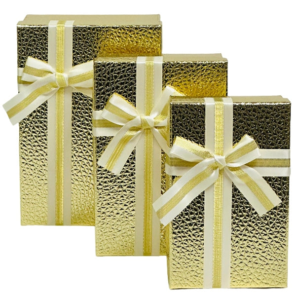 Elegant Gold Gift Box Set – 3 Pieces With Ribbon