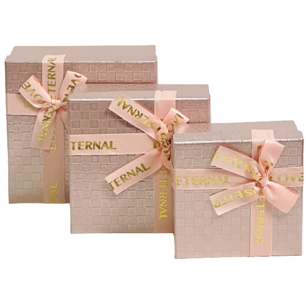 Elegant Rose Gold Square Gift Boxes -3 Piece Set with Ribbon
