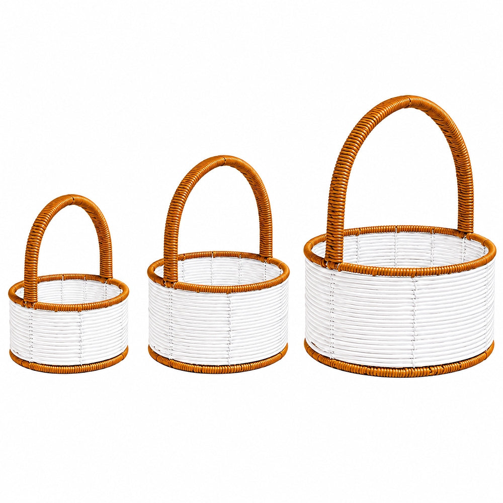 Round Woven Flower Basket Set With Handles – 3 Pieces Set