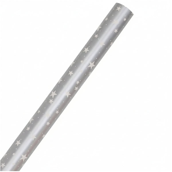 Hallmark Premium Silver Wrapping Paper With White Stars-3 Mtr